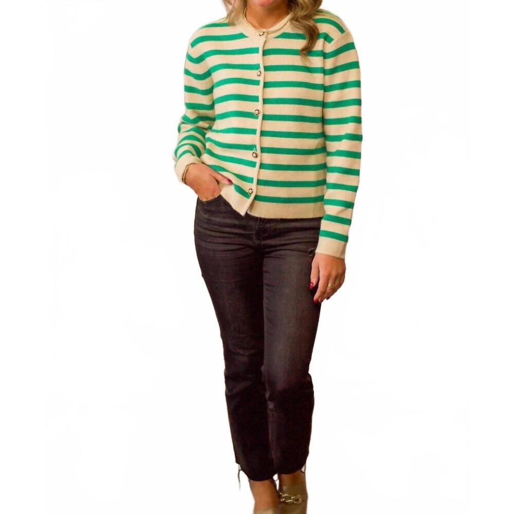 NEW CURRENT AIR striped button down cardigan in green